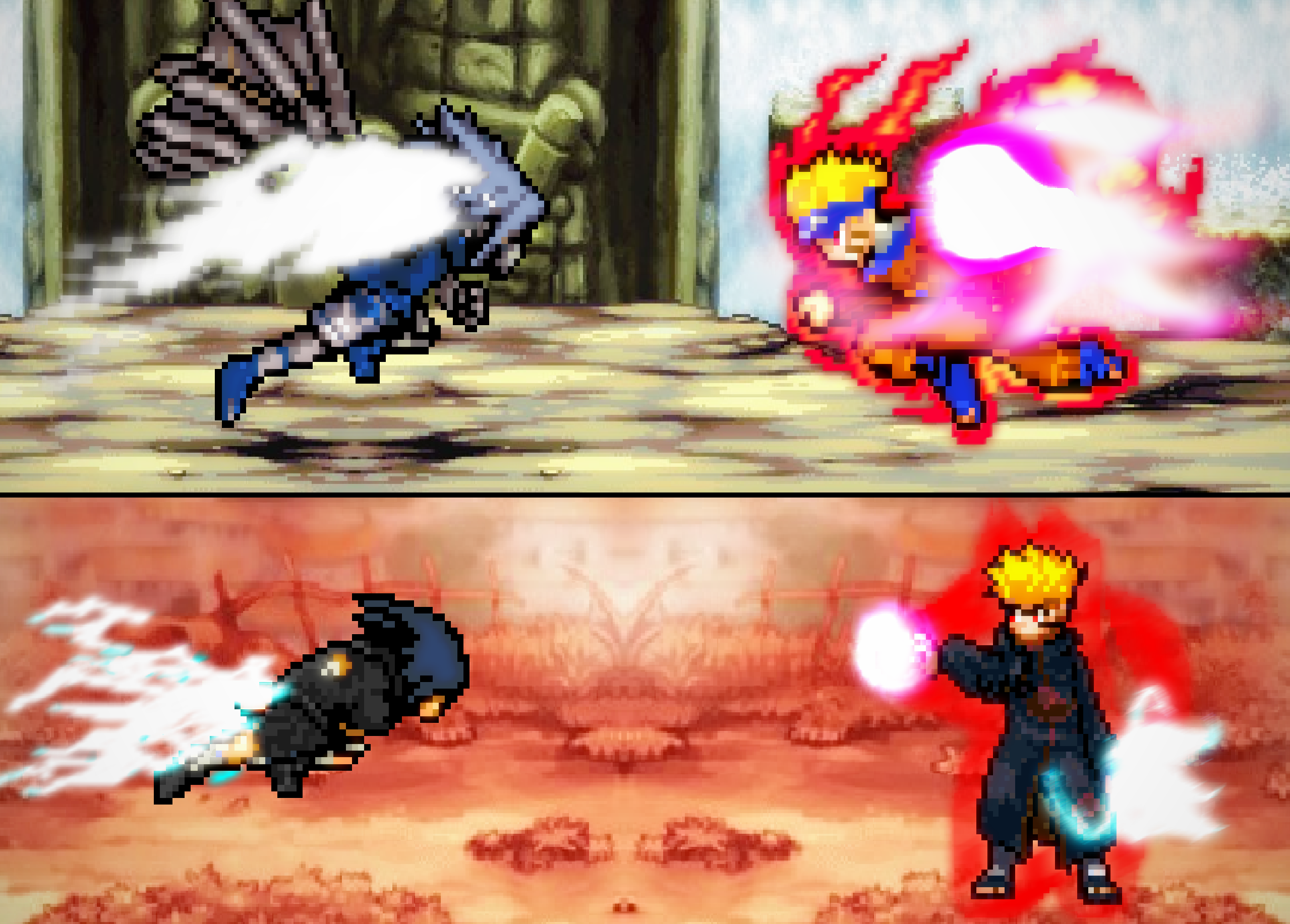 Naruto vs sasuke( another universe) Sprite art by akuma