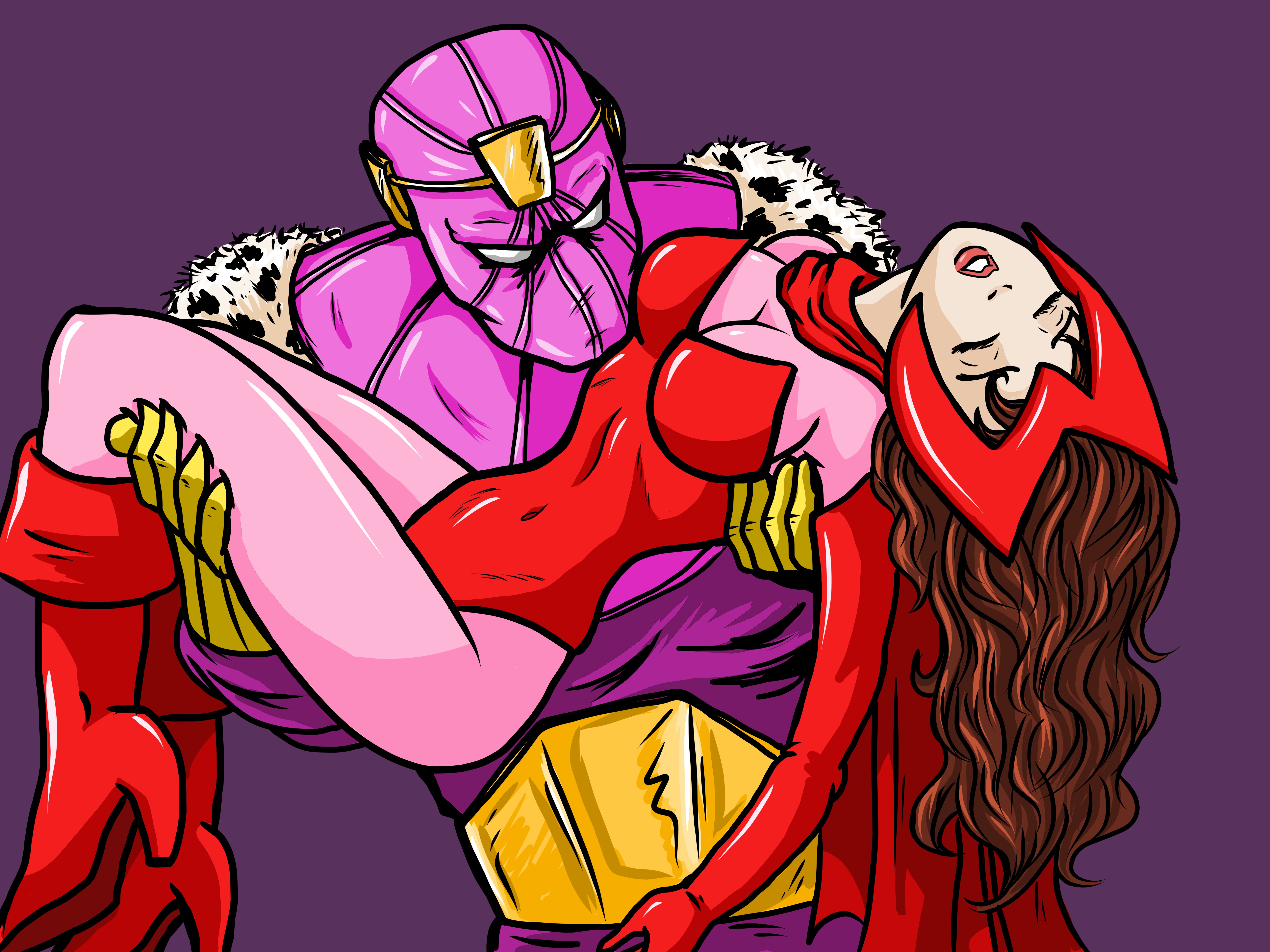 Unconscious Scarlet Witch carried by Baron Zemo