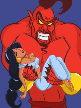 Jasmine unconscious and carried by genie Jafar