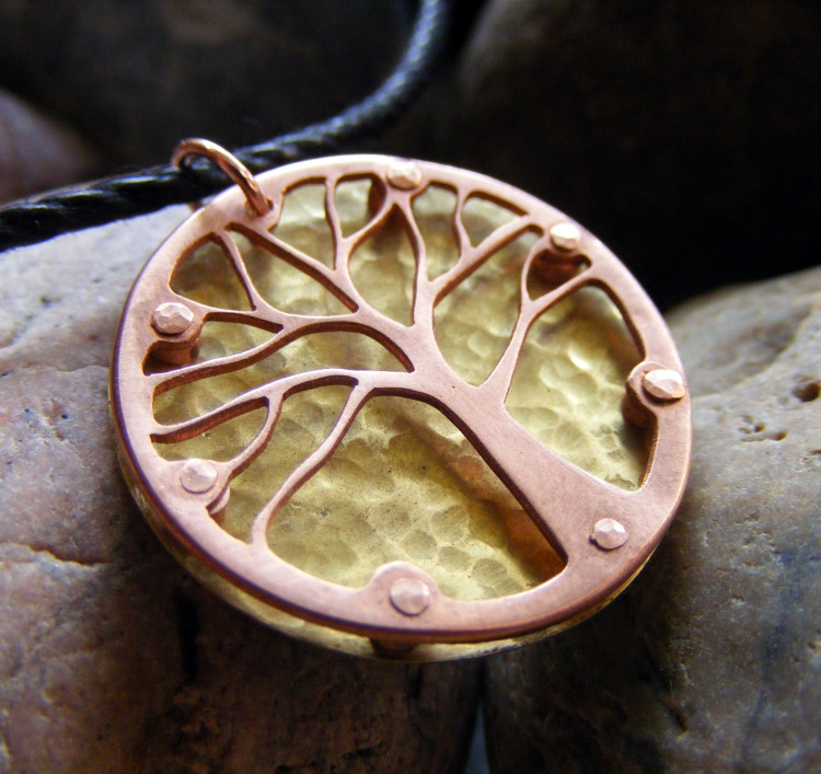 Copper and Brass Tree Necklace