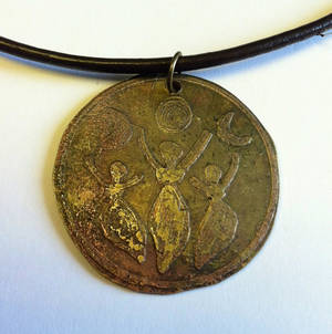 Triple Goddess Etched Brass Necklace