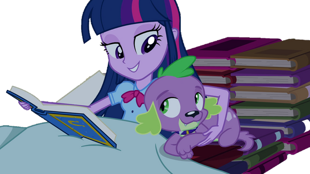 Spike and twilight sparkle sleeping in the lib