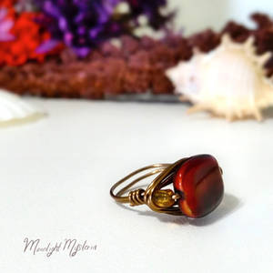 Red Glass Swirl Lentil Wire Wrapped Ring