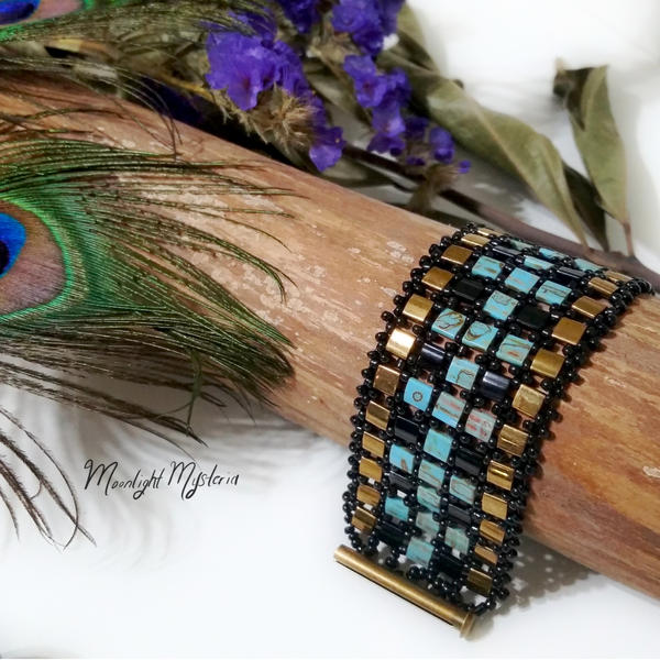 Bronze Turquoise Tila Bead Bracelet