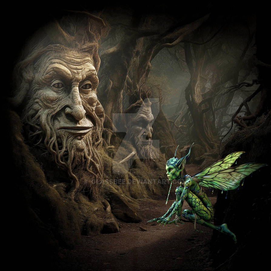 An ancient forest tree faces and an alien creature by GlassBee on ...