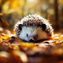 Hedgehog On Autumn Leaves