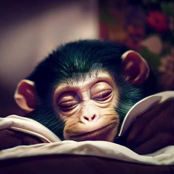Cute Chimp Is Sleeping In The Bed