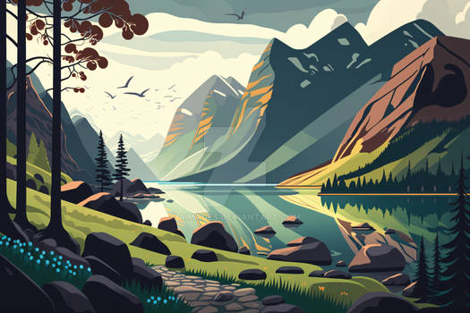 Norwegian landscape - flat design