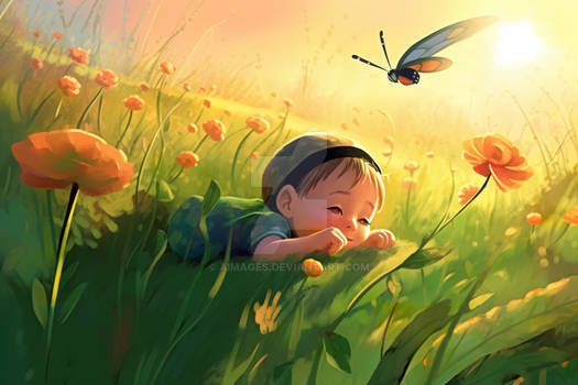 Child playing in the meadow