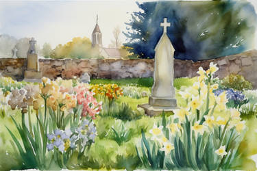 Flowers in the church garden - watercolor style