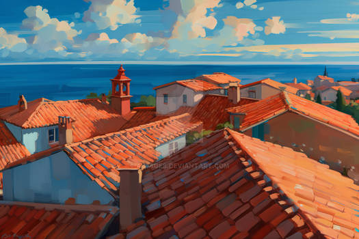 Terracotta Roofs - Watercolor style