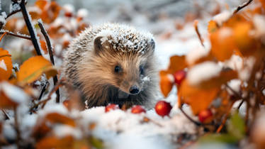 Hedgehog in the unexpected autumn snow