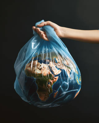 Earth wrapped in plastic