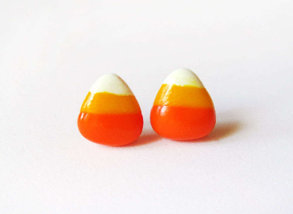 Tiny Halloween candy corn stud earrings