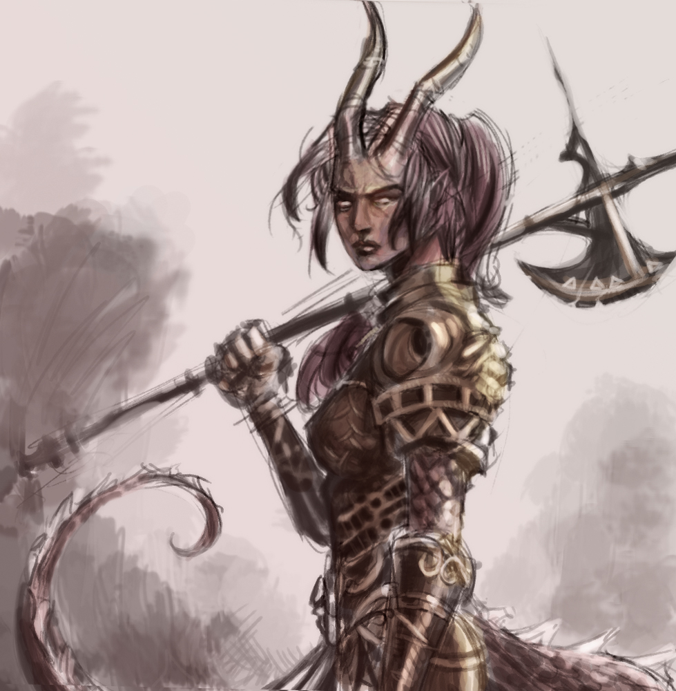 Tiefling axe maiden warrior