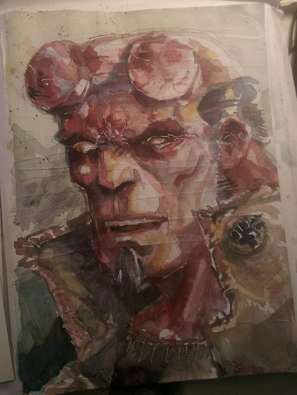 Hellboy watercolor portrait