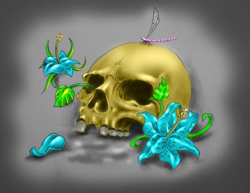 skull and lillies by blackgabriel