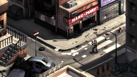 2D survival horror game mockup - city streets by Pyroxene