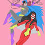 Batgirl and Spider-Woman sketch by Byrne colorized