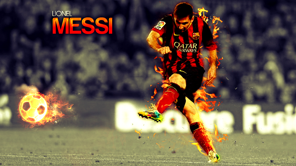 Download Lionel Messi brings the heat as he unleashes a fiery orange flame!  Wallpaper