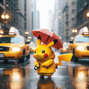 Pikachu walking in New York City