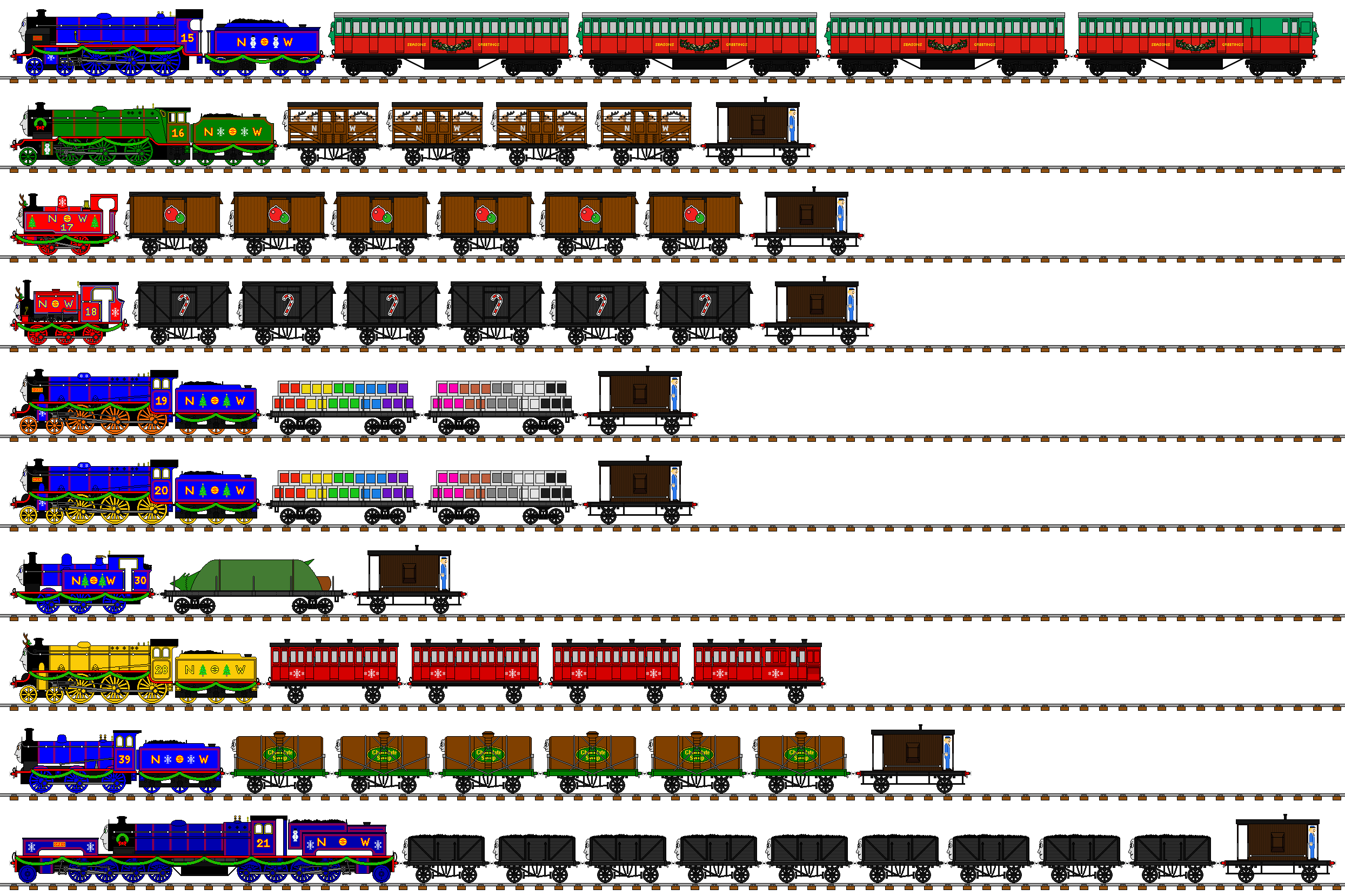 My Thomas OCs Pulling their Christmas Trains by GuardianSoulMLP on ...