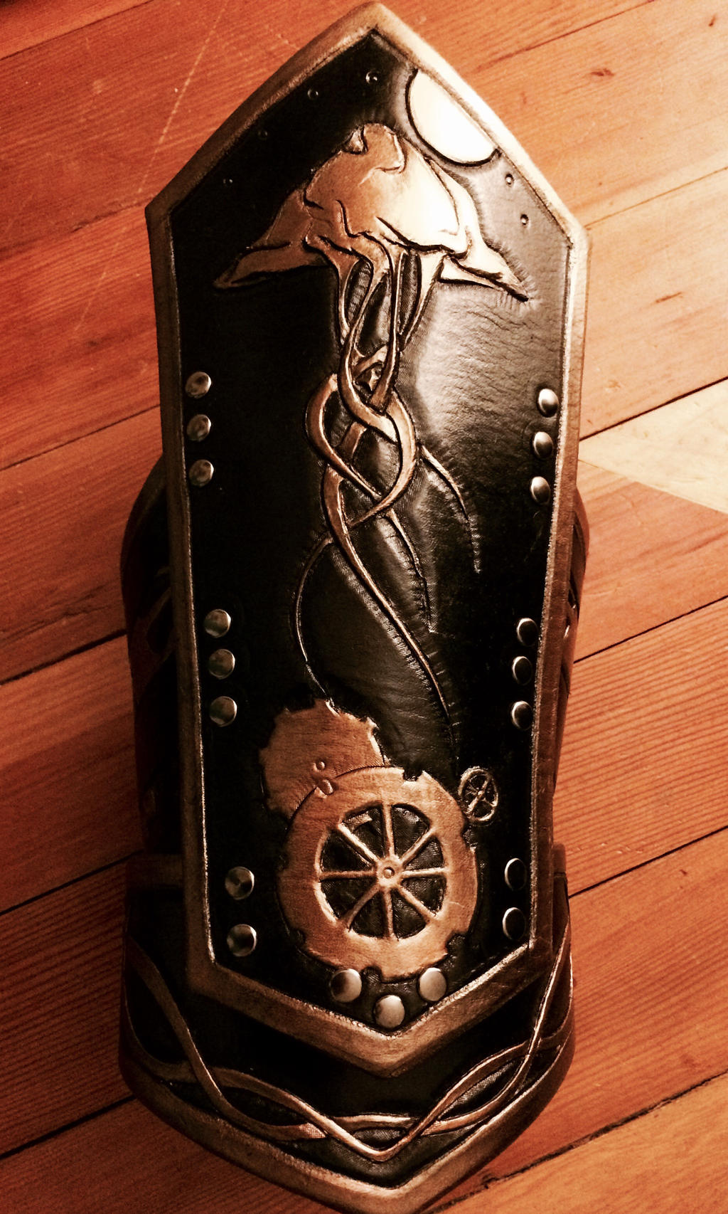 Finished leather leg or arm guard 