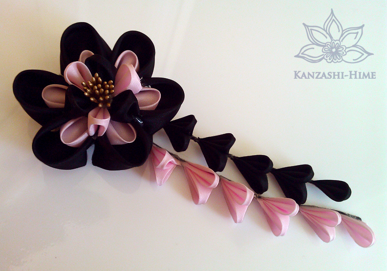 Pink and Black Ume Kanzashi