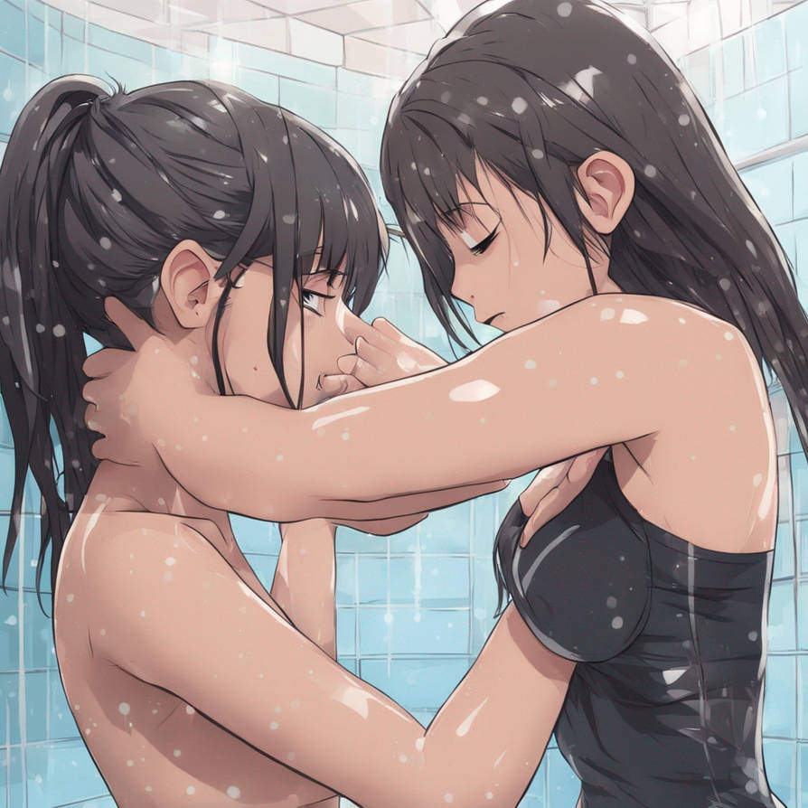 Sexy shower lesbian bikini kissing anime