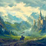 Knight Rides Toward Mountain Castle