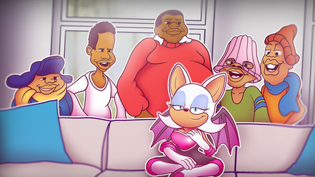Rouge the bat and the gang chilling on the couch