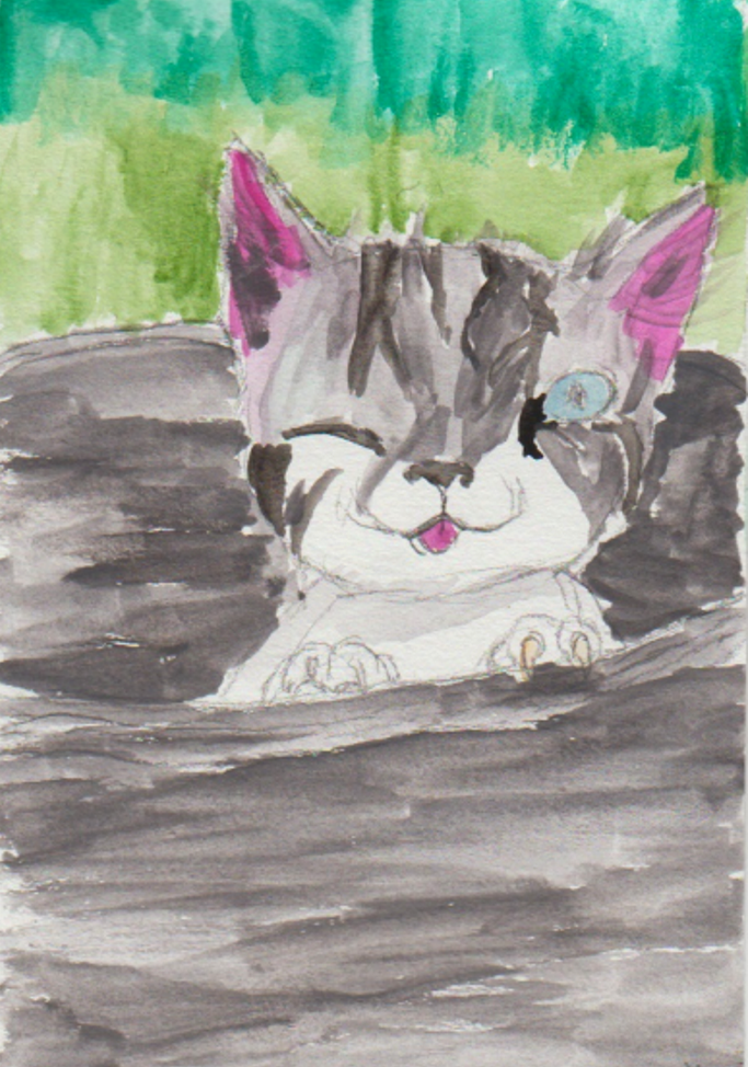 watercolor kitten in bucket