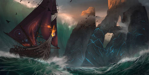Viking Ship in Stormy Seas