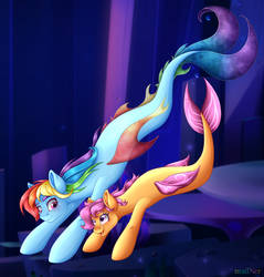 Seapony Rainbow Dash and Scootaloo