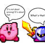 Kirby telling Meta Knight about fun