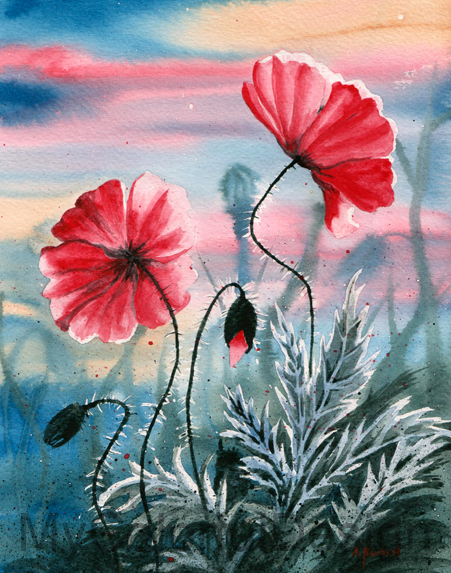 2 Poppy Flowers