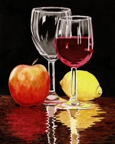 Wine glass and Fruits