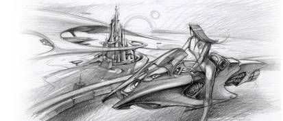 Futuristic City Pencil Sketch