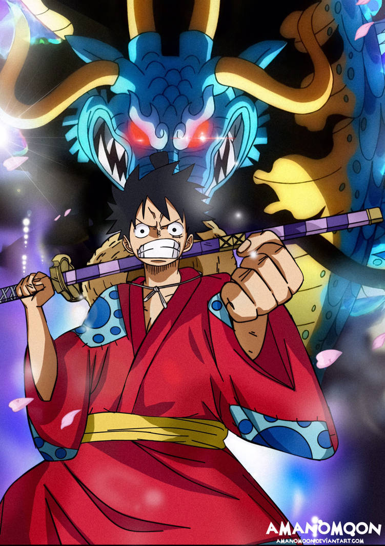 One Piece Luffy vs Kaido Fanart Wano Kuni Country by Amanomoon on