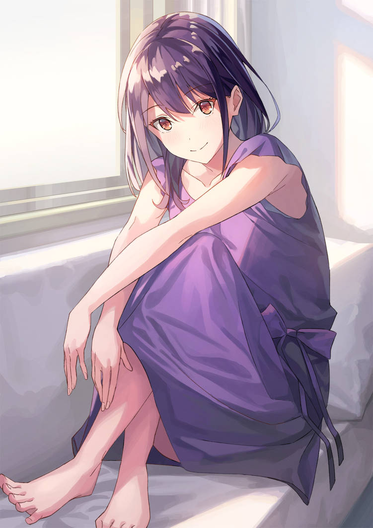 Barefoot Anime Girl in Purple Dress by XMegaAnime on DeviantArt