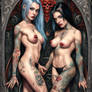 Hot naked demonic tattooed lesbians