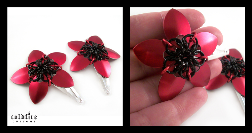 Red and Black Flower Clips