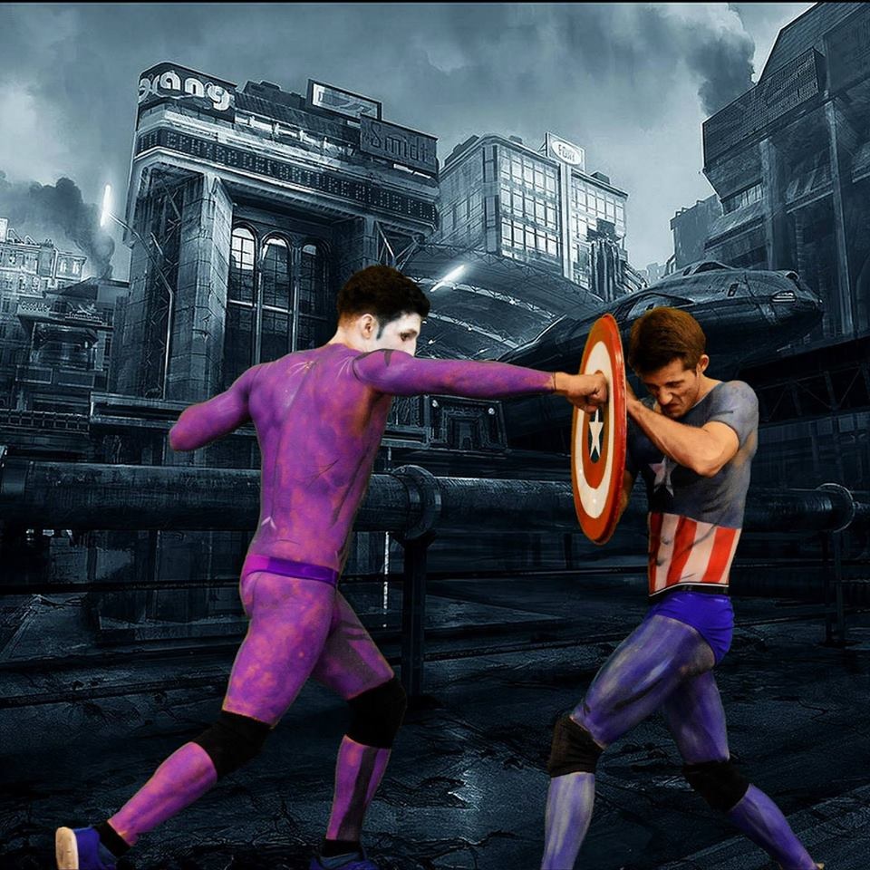 Captain America and the Joker Fighting