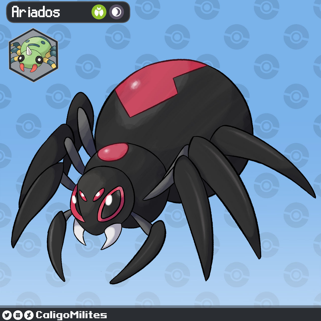 Fakemon Shadow Dark Type Ariados Pokemon Fakemon by CaligoMilites on DeviantArt
