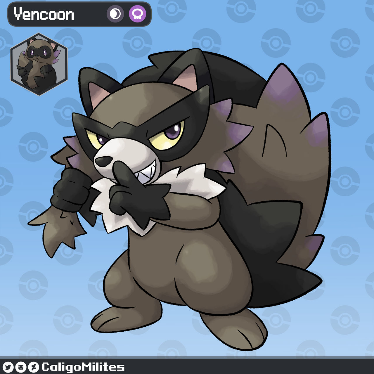 Vencoon - The Raccoon Pokemon Fakemon by CaligoMilites on DeviantArt