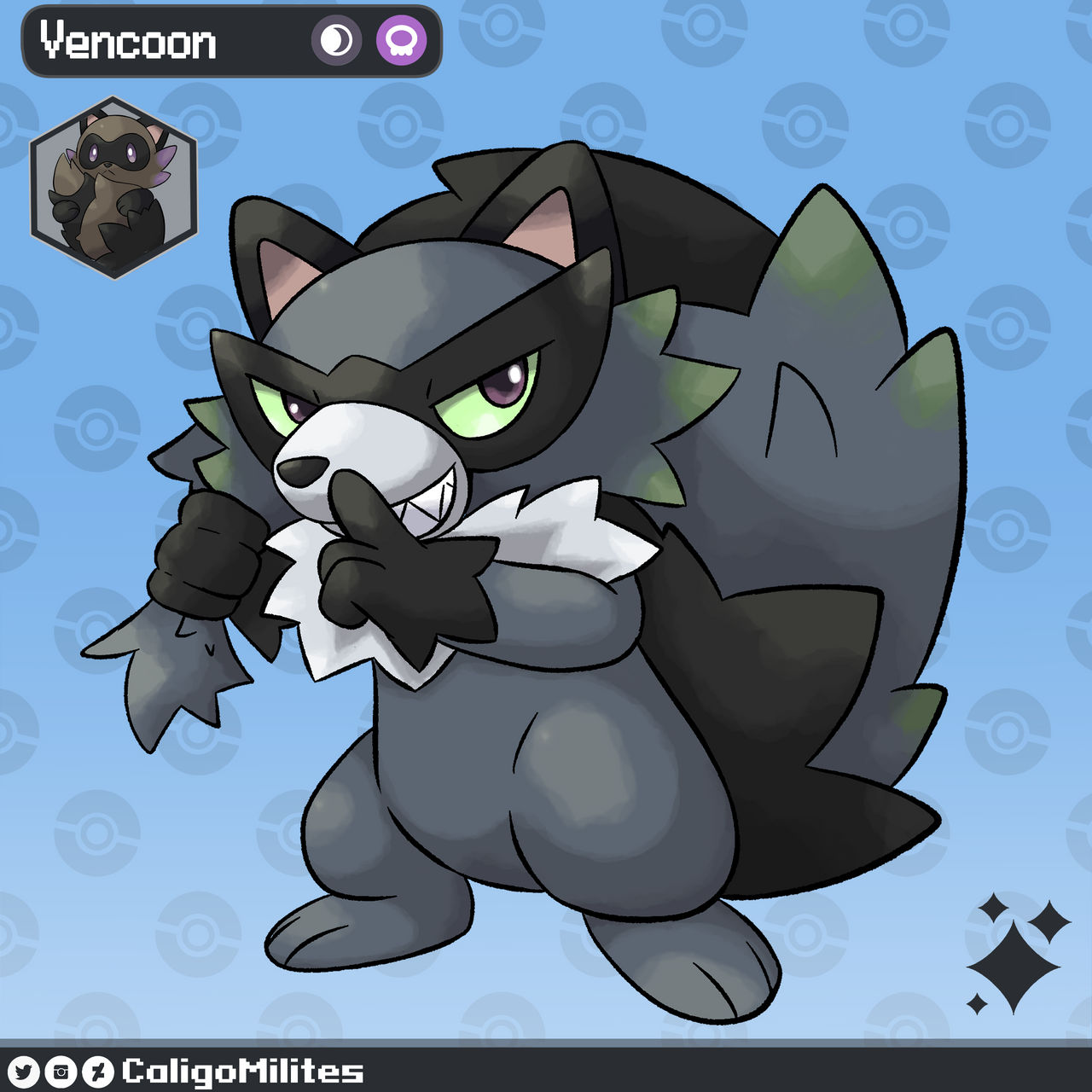 Vencoon - The Raccoon Pokemon Fakemon by CaligoMilites on DeviantArt