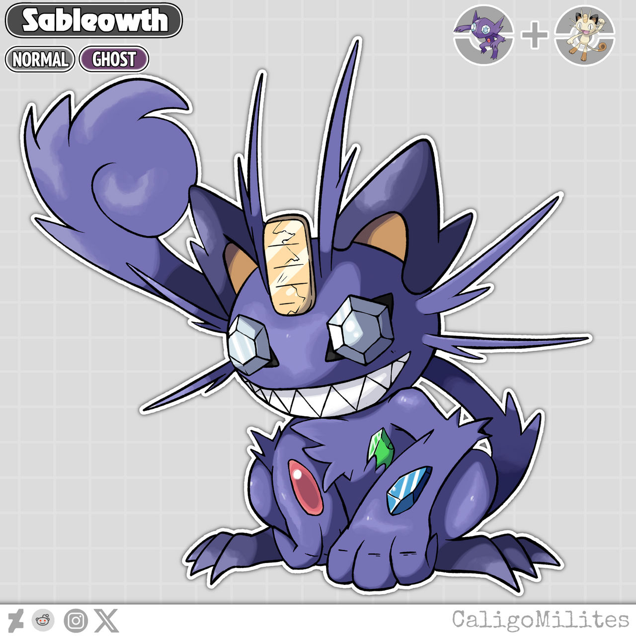 Sableye and Meowth Pokemon Fusion Fakemon by CaligoMilites on DeviantArt