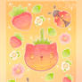 Cute Strawberry Cat with Ladybugs . Kawaii Nature