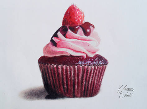 Chocolate Cupcake with raspberry -Colored Pencils