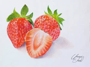 Drawing Fruits 3 - Strawberries - Colored pencils